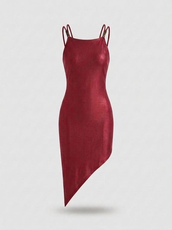 Versace Jeans Couture Vintage Red Metallic Lurex Asymmetric Mini Dress 90s M
