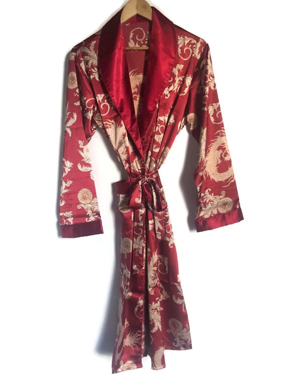 Mens Robe | Red Dragon Robe | Kimono Silky Dressin
