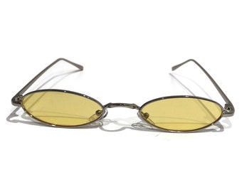 Oval Sunglasses | Yellow Tinted Lenses | Silver Frames | 90s Y2K Style