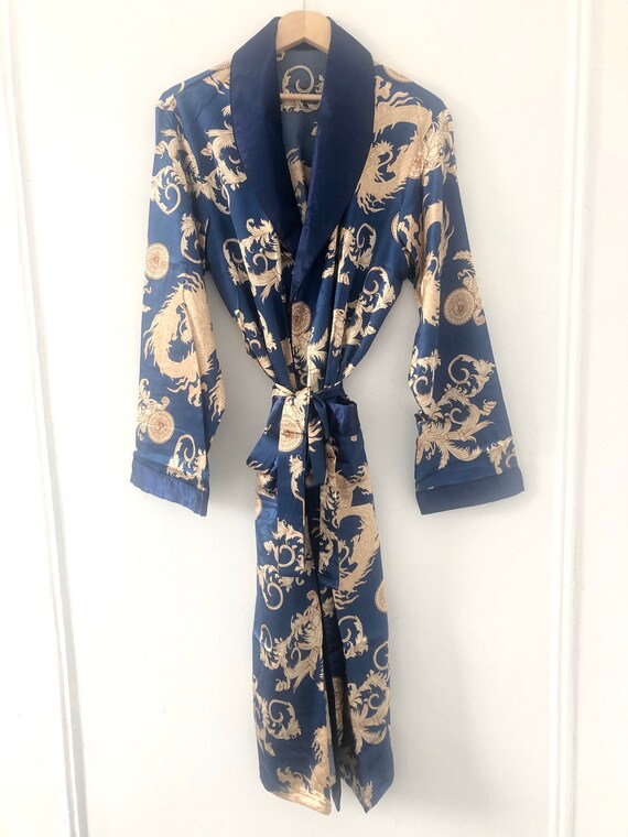 Blue Dragon Robe | Mens Unisex Kimono Silky Dressi