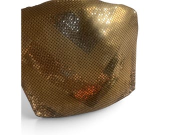 Whiting & Davis Gold Mesh Crossbody Bag, Y2K Metallic Shoulder Purse, Disco