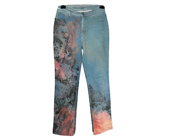 Cavalli Jeans | Vintage Pants | Roberto Just Cavalli Coral 1990s 90s | Underwater Sea Rare Couture | Designer Womens Abstract Print