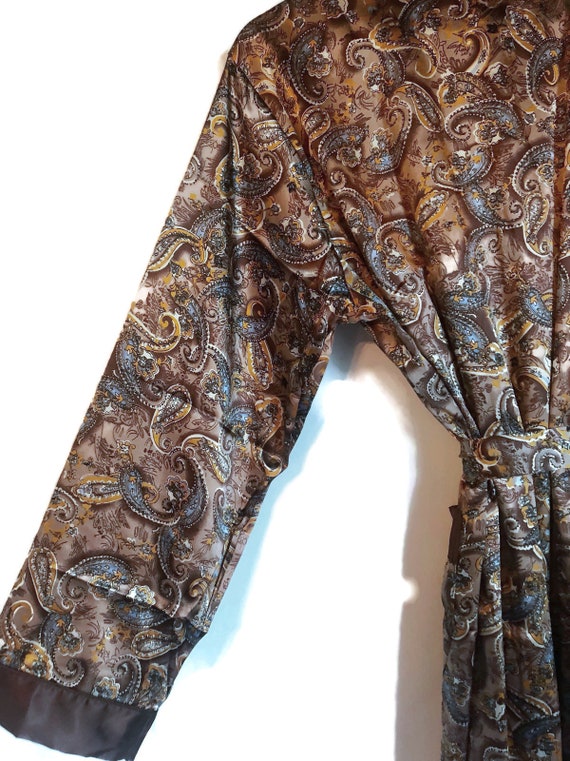 Paisley Robe | Mens Smoking Jacket in Brown Silky… - image 3