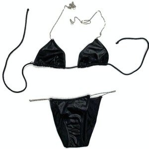 Dolce and Gabbana Bikini | Vintage Bathing Suit | Swimwear Swimsuit in Black with Silver Chain | Runway 1990s Sexy Swim Suit | 90s Couture