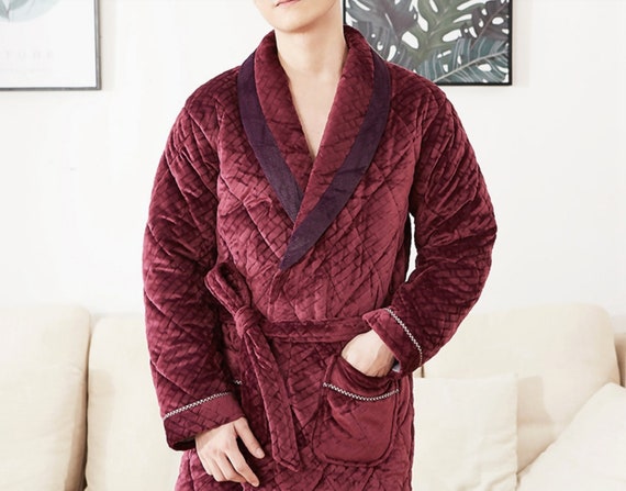 Men's Nightgown Robe Solid Plush Bathrobe Loungewear - Temu
