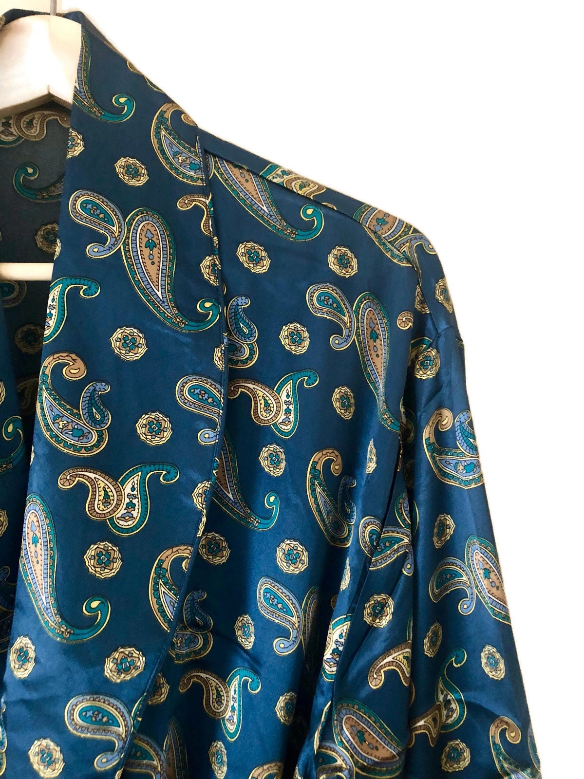 Robe Pyjamas Silky Robe Smoking Jacket Blue Retro Boho | Etsy