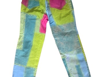 Christian Lacroix Jeans Women 26 Neon Patchwork 90s Vintage Good High Waisted