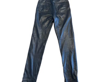 Maxima Vintage Leather Pants High Waisted Black Straight Leg Trouser 26 Waist