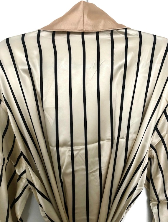 Beige Striped Satin Robe and Pyjamas | Vintage St… - image 7