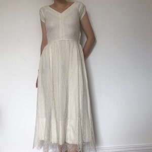 1930s Wedding Dress | 30s White Bridal Dress | Antique Lace Ivory Vintage Dress | Elegant 1920s 40s Prom | Cocktail Retro Boho Summer Womens