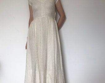 Handmade Wedding Dress Women Small Ivory Excellent 1930s Silk Lace Antique Gown