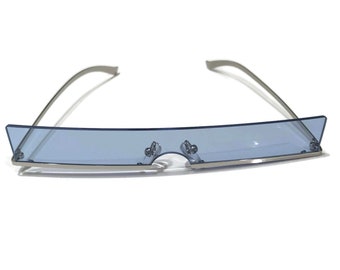 Retro Futuristic Blue Rectangle Sunglasses | Silver Frame Y2K Rave Style
