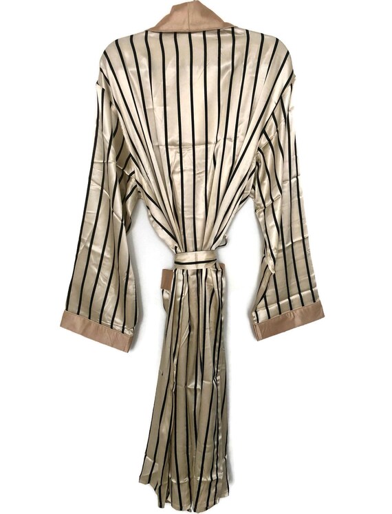 Beige Striped Satin Robe and Pyjamas | Vintage St… - image 2