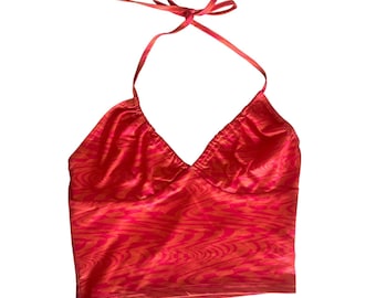 Optical Illusion Halter Top Y2K Trippy Psychedelic Wave Print Festival Crop Top