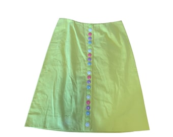 Moschino Mini Skirt Womens Small Yellow Excellent Pop Art Button 90s Vintage