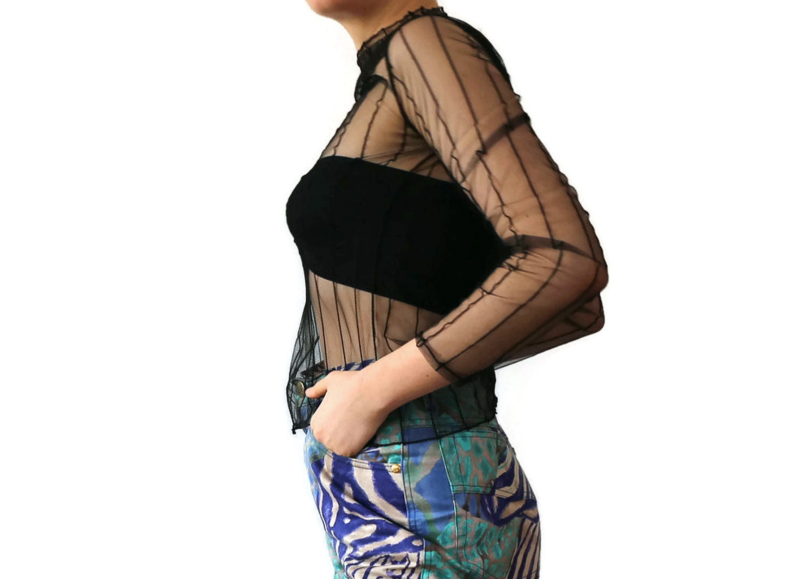 Mesh Top | Sheer Black Blouse | Shirt Vintage See Through