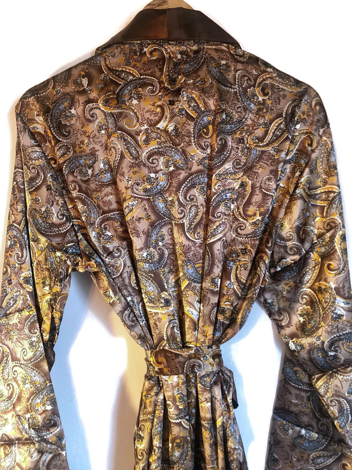 Paisley Robe | Mens Smoking Jacket in Brown Silky Satin | Dressing Gown ...