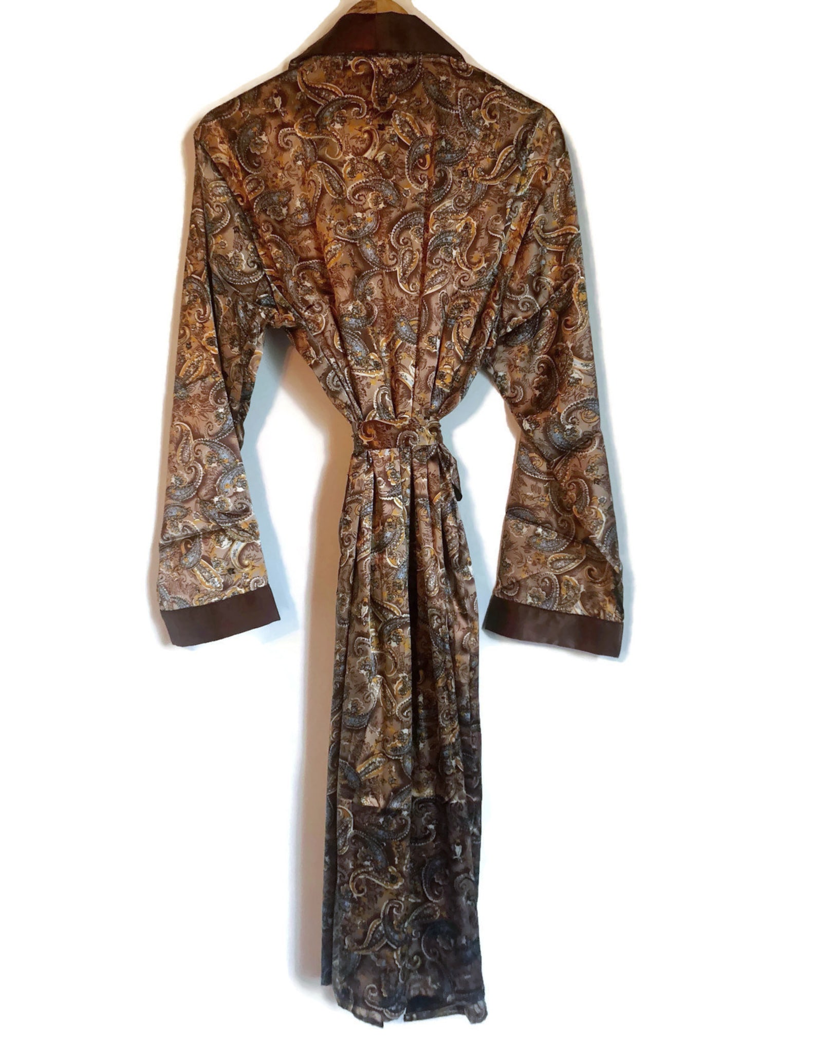 Paisley Robe | Mens Smoking Jacket in Brown Silky Satin | Dressing Gown ...