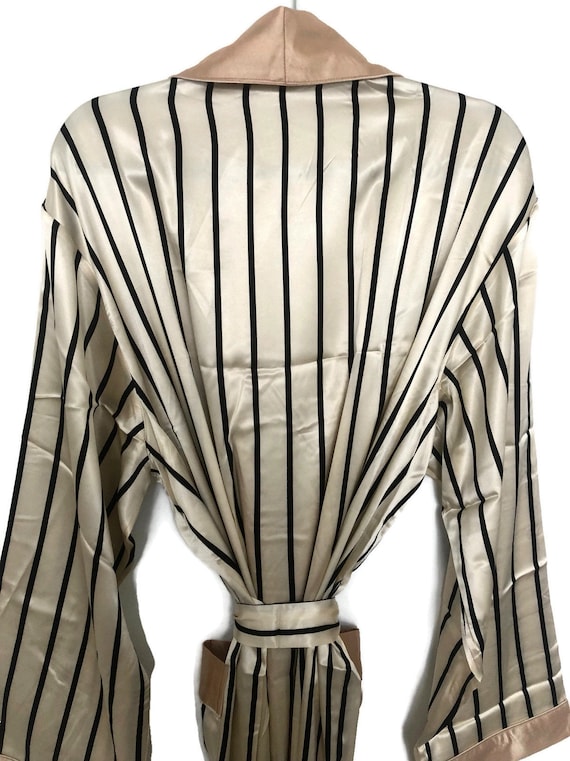 Beige Striped Satin Robe and Pyjamas | Vintage St… - image 4