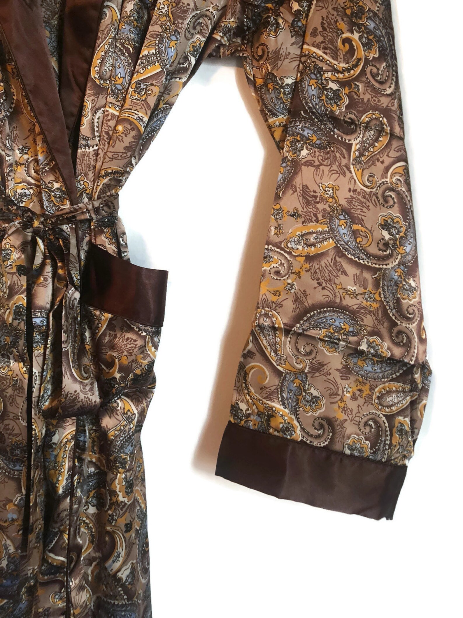 Paisley Robe | Mens Smoking Jacket in Brown Silky Satin | Dressing Gown ...