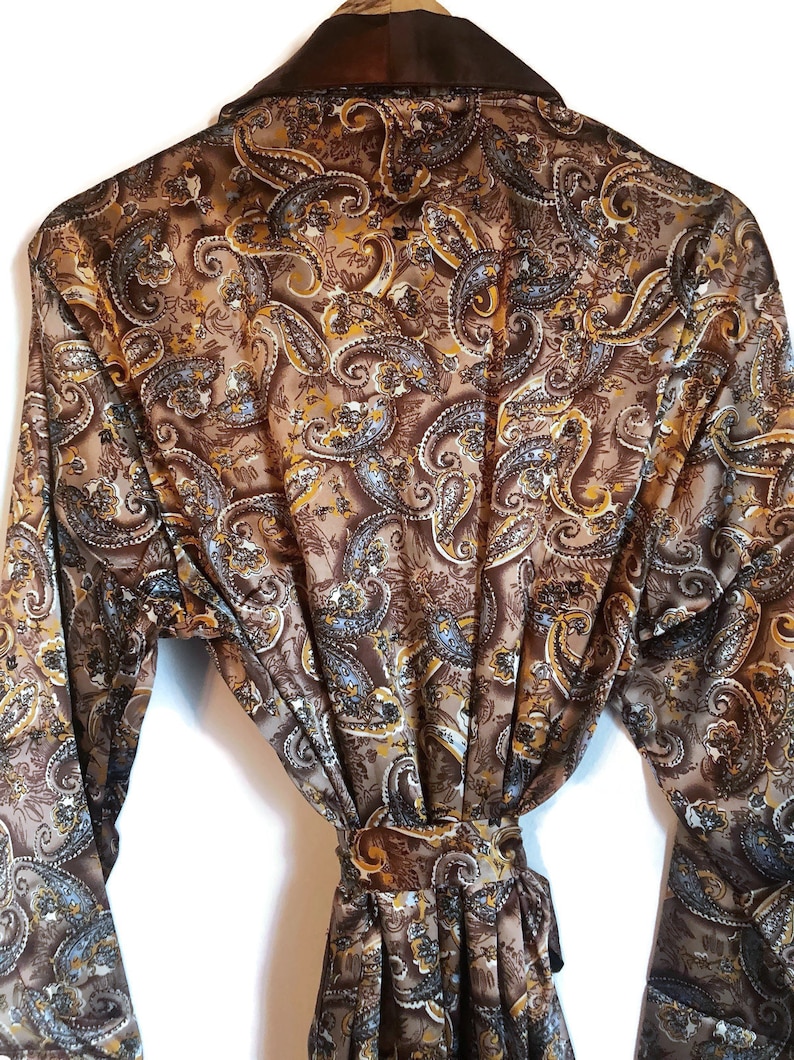 Paisley Robe | Mens Smoking Jacket in Brown Silky Satin | Dressing Gown ...