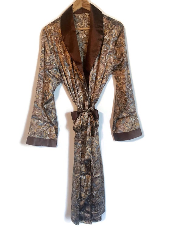 Paisley Robe | Mens Smoking Jacket in Brown Silky… - image 1