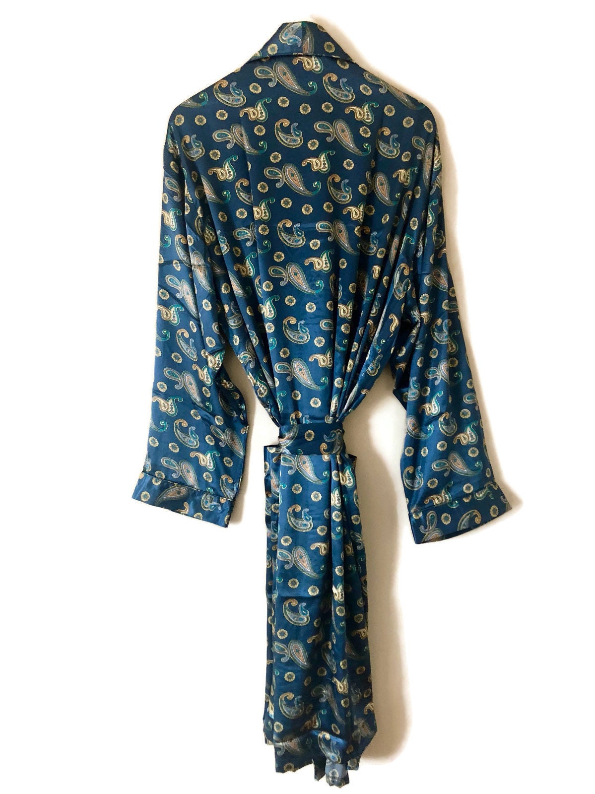 Robe Pyjamas Silky Robe Smoking Jacket Blue Retro Boho | Etsy