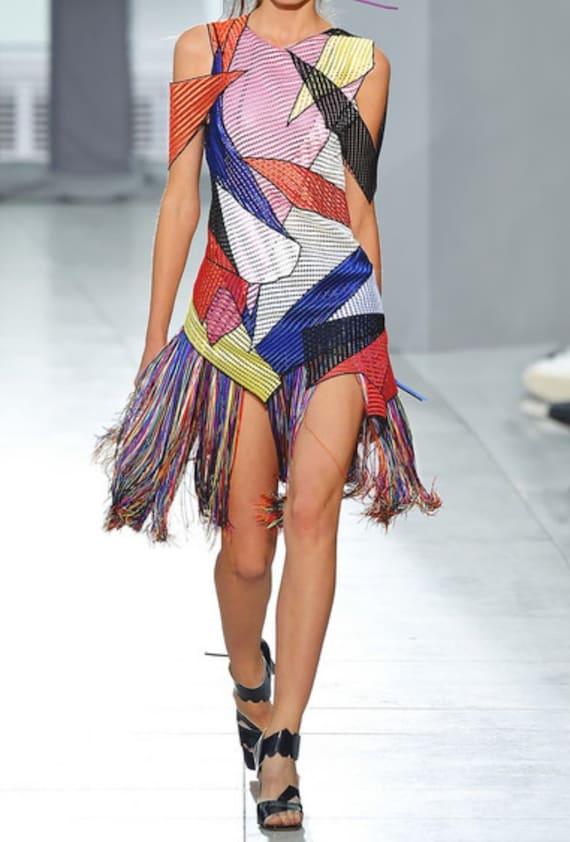 Runway inspired designer painting abstract nouveau vintage printed top 8 10