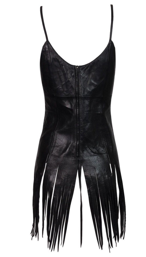 Ferre Black Leather Fringe Dress Gianfranco Ferre Rare - Etsy Canada