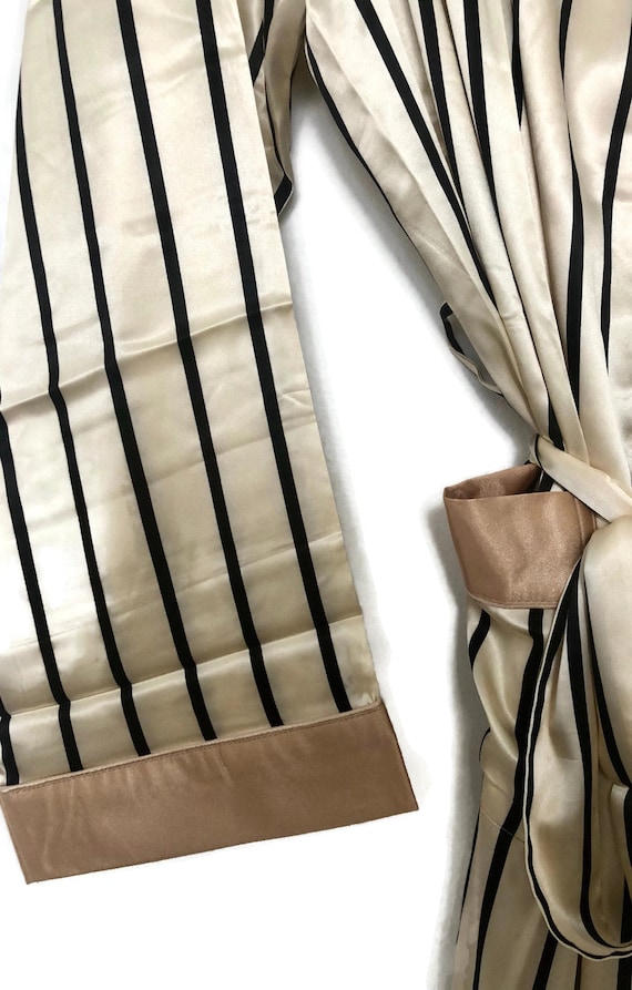 Beige Striped Satin Robe and Pyjamas | Vintage St… - image 5