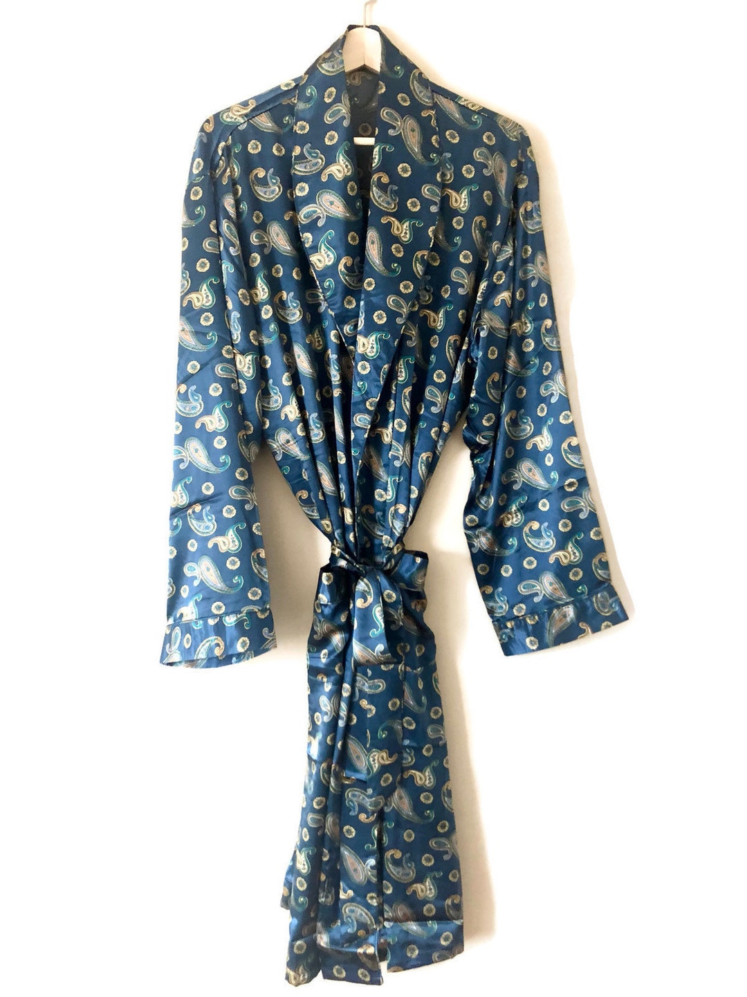 Robe + Pyjamas | Silky Robe | Smoking Jacket | Blue Retro Boho Mens ...