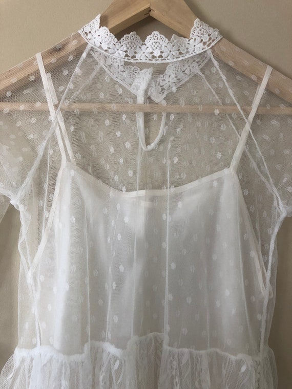 White Lace Dress + Silk Slip | Boho Cut Out Croch… - image 7