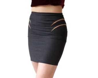 Minifalda vintage de Gianni Versace / Alta Costura de diseñador con recortes de los años 90