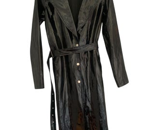 JCL Trench Coat Matrix Vintage PVC Vinyl Shiny Long Jacket Black Small