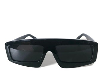 Retro Black Rectangular Sunglasses | Futuristic 80s Y2K Cyber
