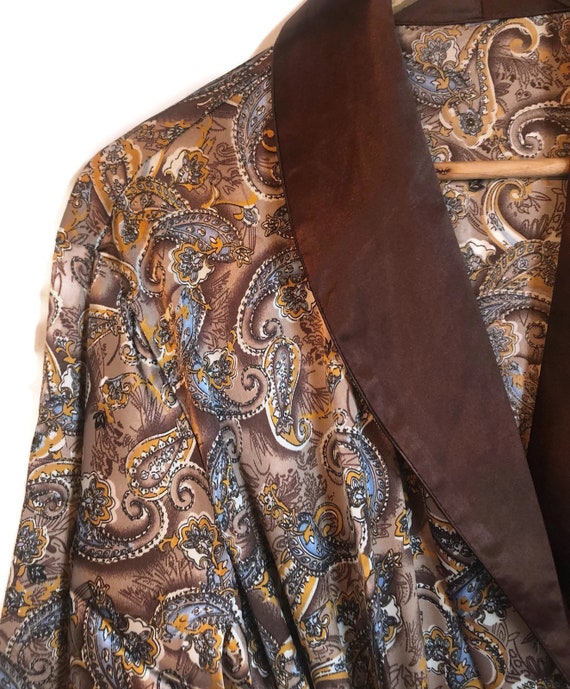 Paisley Robe | Mens Smoking Jacket in Brown Silky… - image 4