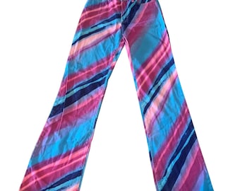 Just Cavalli Flare Jeans Women Vintage Y2K Printed Pink Blue Denim Size 24