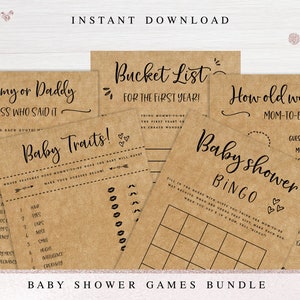 5 giochi per baby shower, giochi rustici per baby shower, un bambino si sta preparando, pacchetto di giochi per baby shower, giochi per baby shower, download immediato