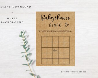 Baby Shower Bingo, Baby Shower Game, Printable Game, Instant Download Game, Baby Bingo Game, Baby Shower Activity, Woodland, Boho, Rustic