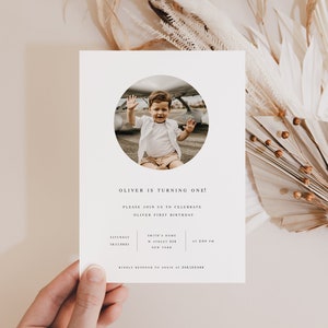 First Birthday Invite, 1st Birthday Invitation, Modern Minimalist Birthday Invite, One Birthday Invitation with Photo Simple