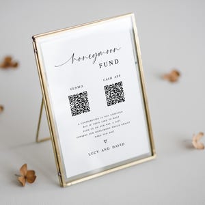 QR-codebord huwelijksreisfonds, bord bruiloft huwelijksreisfonds, Venmo QR-code modern bruiloftbord, moderne bruiloft, bewerkbaar, jettemplate