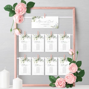 Boho Watercolor Greenery Wedding Seating Cards, Herbal, Printable, Instant download