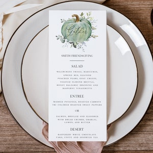 Printable Friendsgiving Thanksgiving Dinner Menu with Watercolor Autumn Pumpkin, Instant download