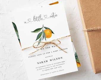 A Little Cutie is on the Way Clementine Orange Gender Neutral Baby Shower Invitation • CUSTOM INVITATION • Instant download