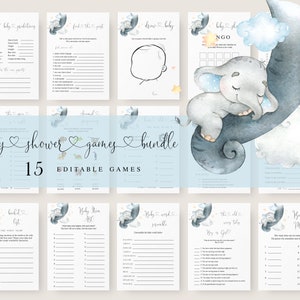 15 Jeux de baby shower modifiables Baby Elephant, Jeux de baby shower Eléphant, Jeux de baby shower, Forfait de jeux de baby shower