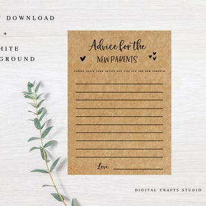 Conseils pour les nouveaux parents, carte de conseils de douche de bébé, jeu imprimable, jeu de téléchargement instantané, jeux de douche de bébé, bois, bohème, rustique, kraft