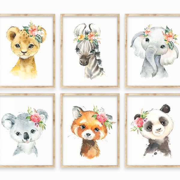 Nursery Decor (Set of 6 printables) | Nursery Animals | Nursery Prints | Watercolor Animals | Baby Animals | Wall Art | Baby Gift