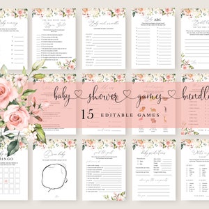 15 Editable Baby Shower Games Roses, Baby Shower Games Flowers, Baby Girl Shower, Baby Shower Games Bundle Floral