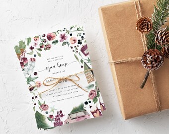 Printable Christmas Holiday Open House Housewarming Invitation • INSTANT DOWNLOAD • Editable Template