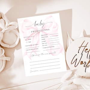 Prédictions de bébé Carte avec noeud rose Jeux de baby shower Conseils et vœux pour les futurs parents Prédictions et conseils pour bébé Modèle pour bébé fille
